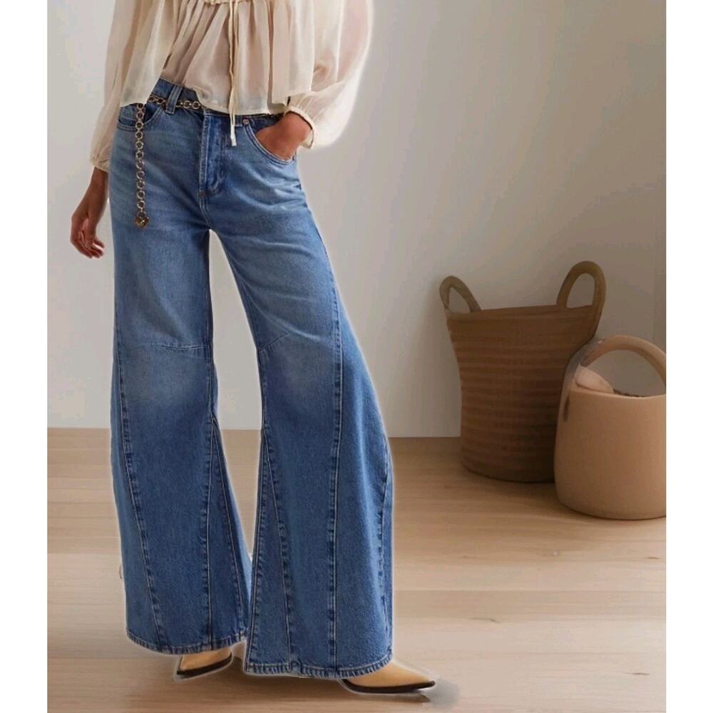 Free People We The Free Women's 29x30 Eden High Slouchy Wide Leg Jeans ButtonFly - Picture 2 of 13